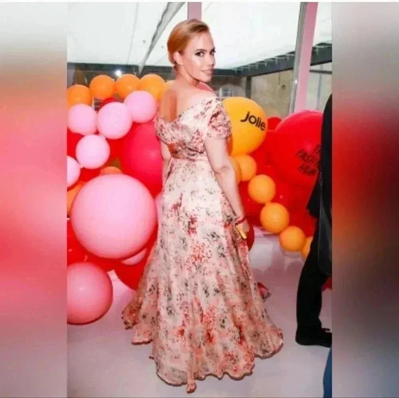 Zara Pink and Peach Floral Maxi V-Neck Dress - Picture 3 of 10